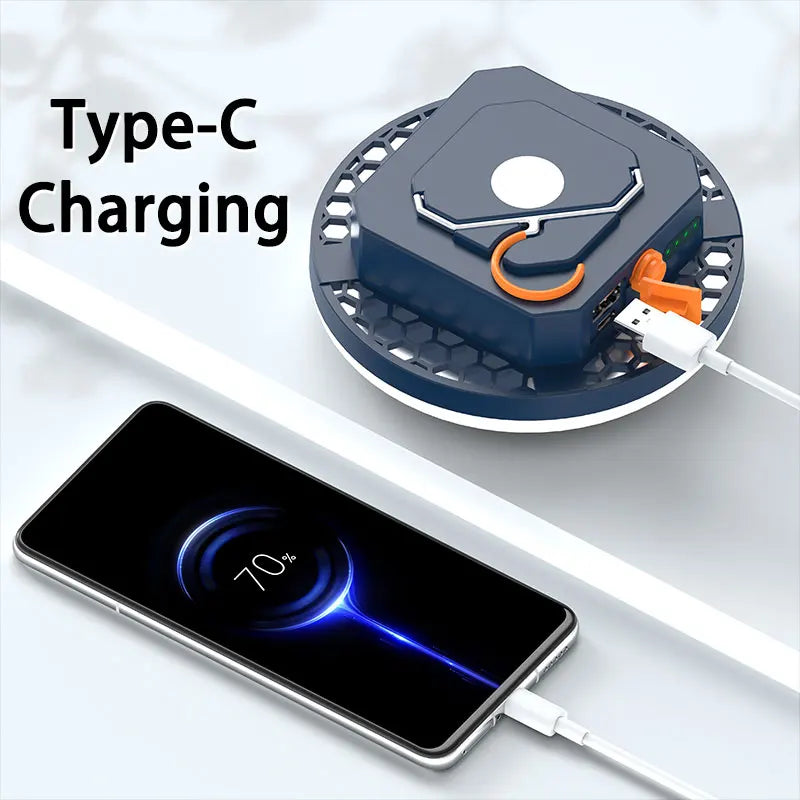 lampe led camping bleu orange vert hexagones moderne rechargeable usb type