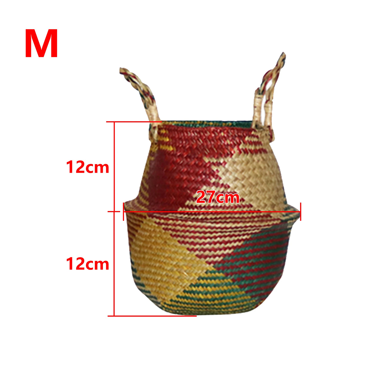 panier tissé fleurs naturel rouge vert orange motifs géométriques rustique.storage ecofriendly