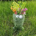 pot fleurs forme grenouille résine yeux relief créatif vert beige