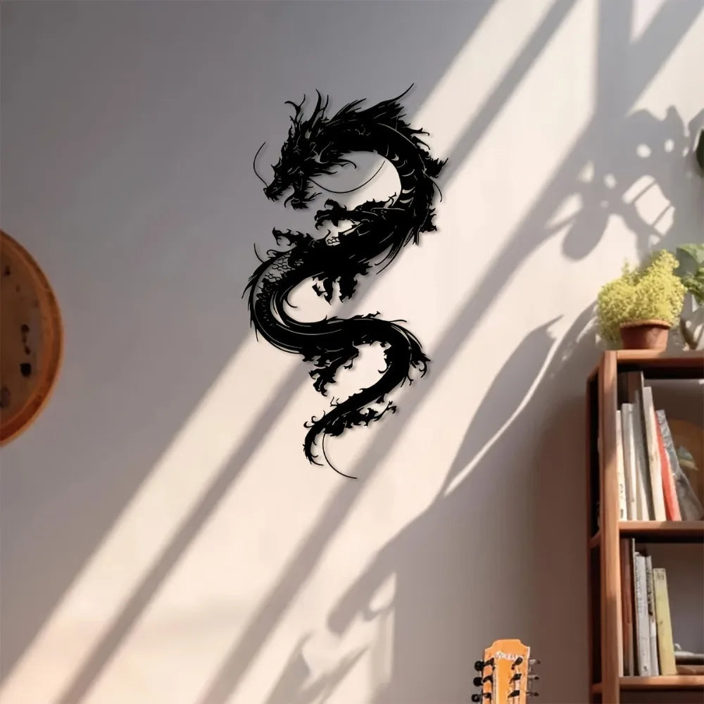 décoration murale autocollant dragon noir art contemporain chambre salon jardin balcon