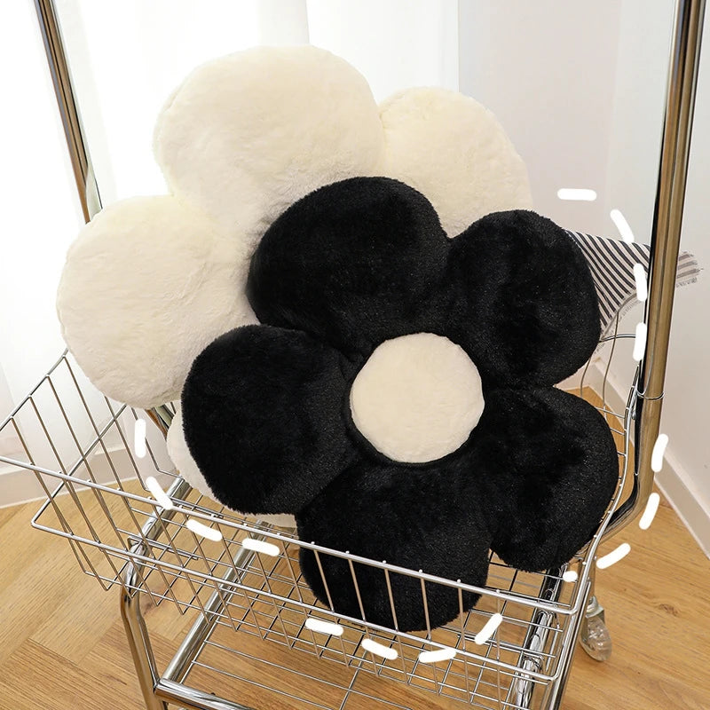 coussin fleurs stylisées blanc noir velours moderne coton polyester siège décoration maison anti décubitus
