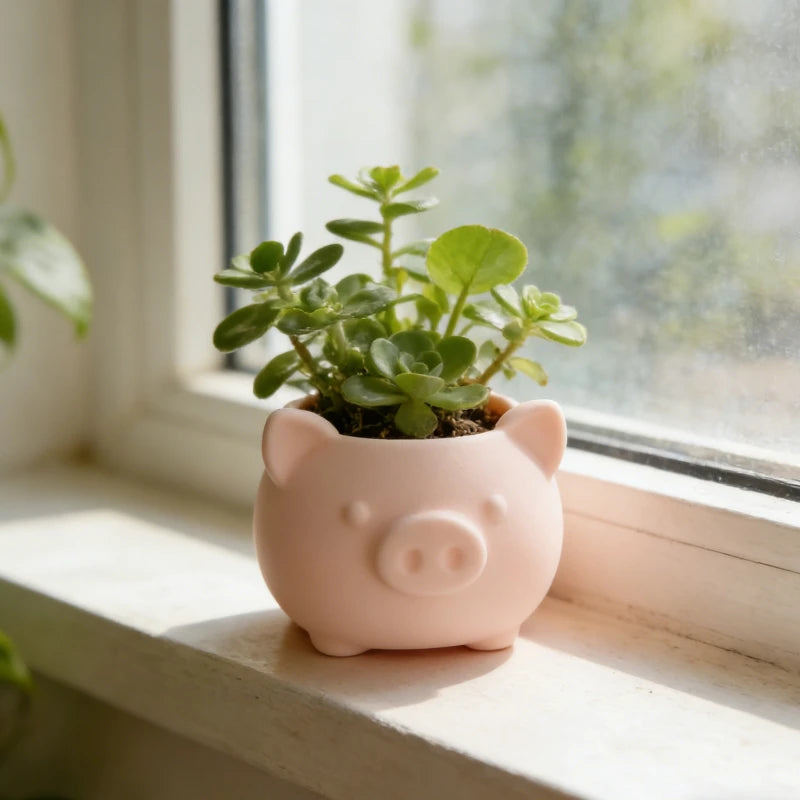pot fleurs forme cochon rose post it lapins pâques succulentes mignon décoration table balcon