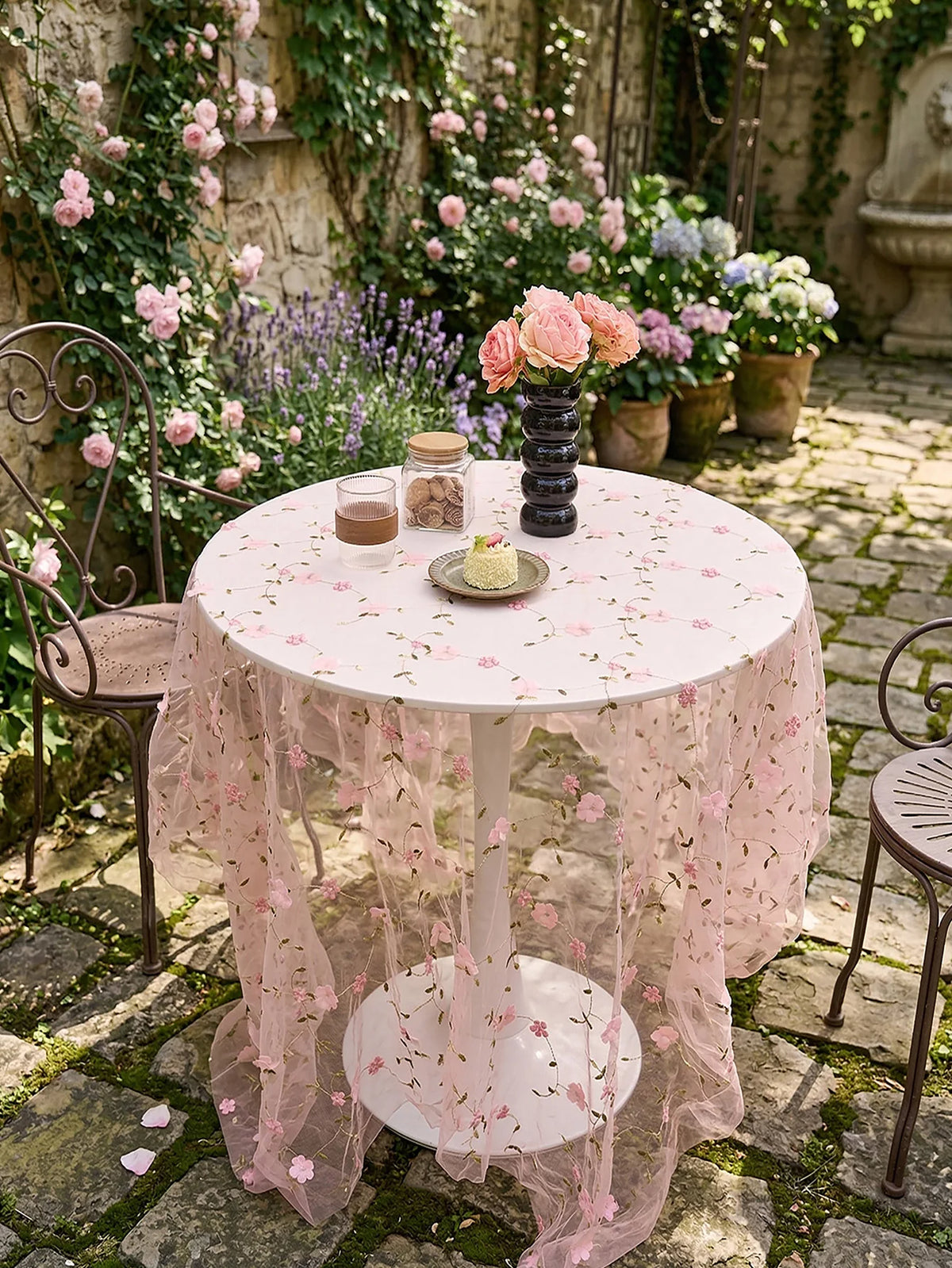 nappe table moderne rose fleurs jacquard translucide décoration romantique maison cuisine lavable machine