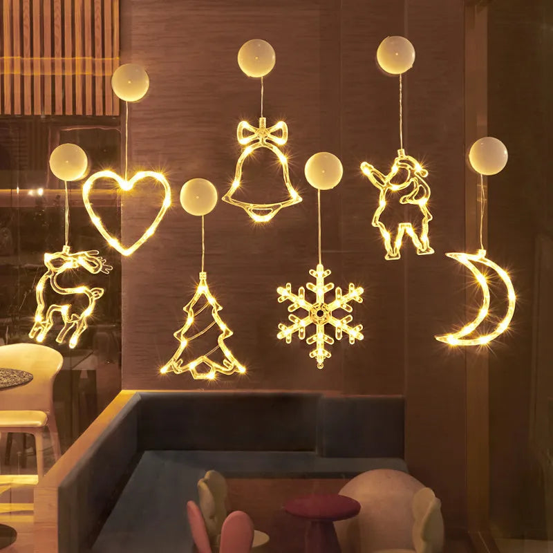 décoration noël guirlande lumineuses étoiles sapins cloches rennes moderne blanc doré