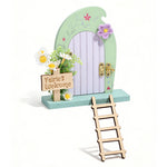 porte fée miniature escalier fleurs crochet plaque bienvenue fées décor bois fleuri vintage chambre