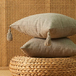 coussin carré rustique americain tassel texture tissée lavable vert jaune rose gris beige