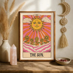 affiche vintage soleil lune fleurs nuages géométrique abstraite couleur doré chambre salon decoration