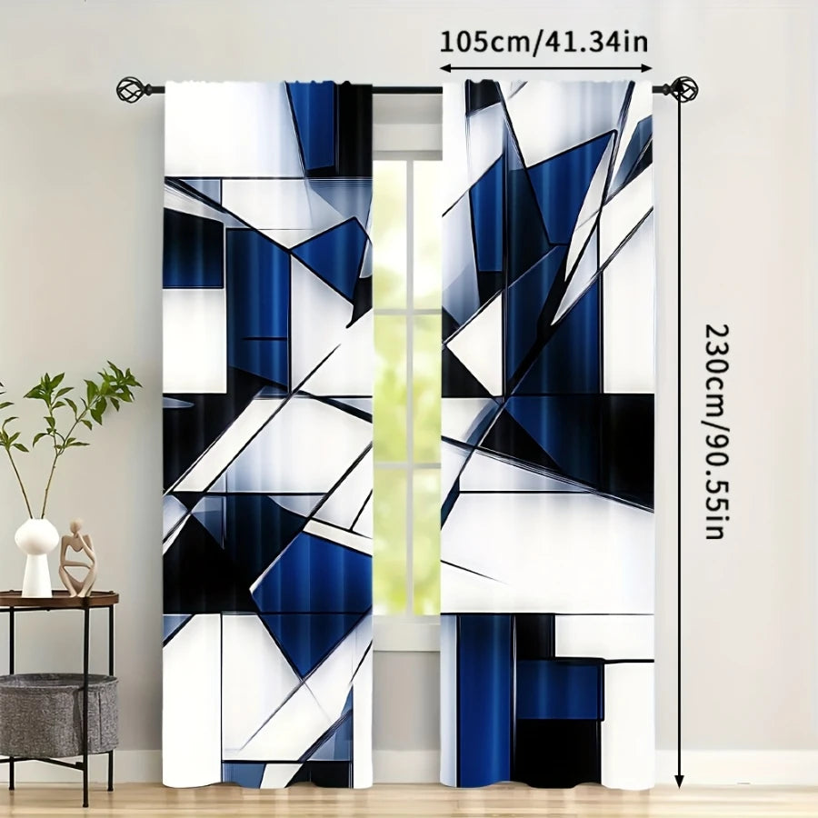 rideau moderne géométrique opacité bleu blanc noir 130x210 75x166 105x230