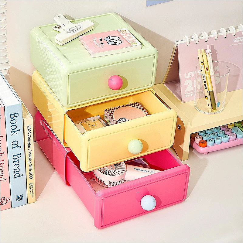 boîte rangement jaune vert rose moderne minimaliste matériau plastique opaquet tiroirs coulissants capacite 2l