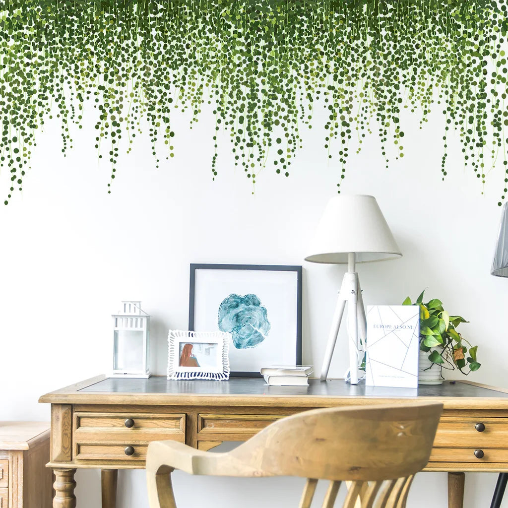 papier peint mural moderne feuilles vertes suspension chambre cuisine administratif salon