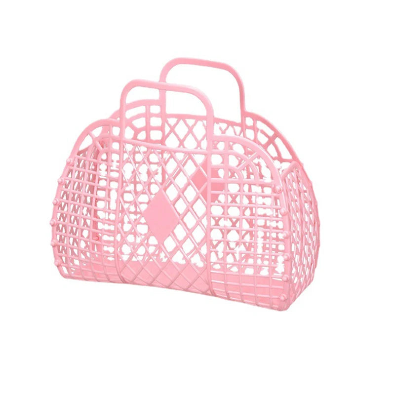 panier bain rétro rose clair bleu pastel poignées détachables vintage fileté gris clair