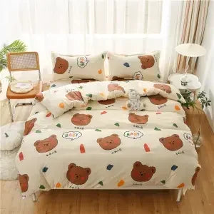 housse couette coton polyester bleu blanc gris motif floral moderne oreillers lit king size
