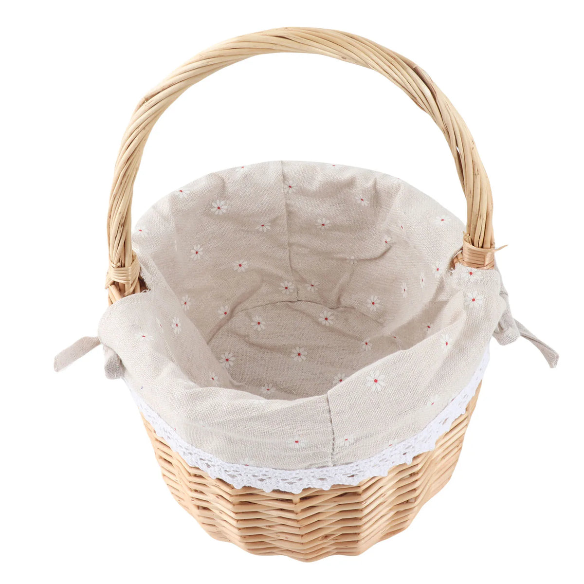 panier osier tressé doublure tissu motifs floraux poignées bois naturel rustique vintage almacenamiento