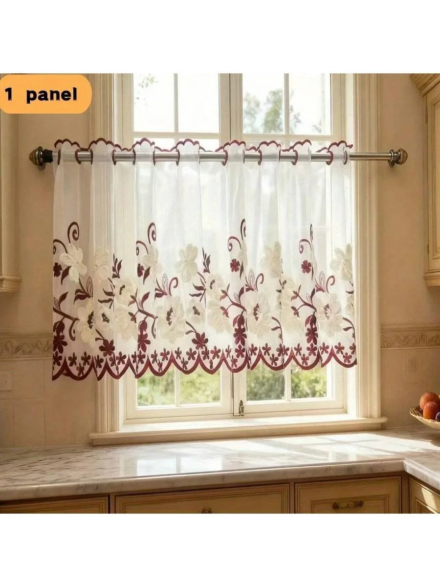 rideau brodé floral transparent classique blanc rouge beige salon cuisine