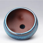 Pots bonsaï céramique bleu brun texture grès craquelé classique artisanal couvercle jardinextérieur