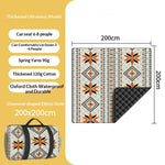 tapis pique nique pliable imperméable motif ethnique sac transport couleur beige orange bleu rouge