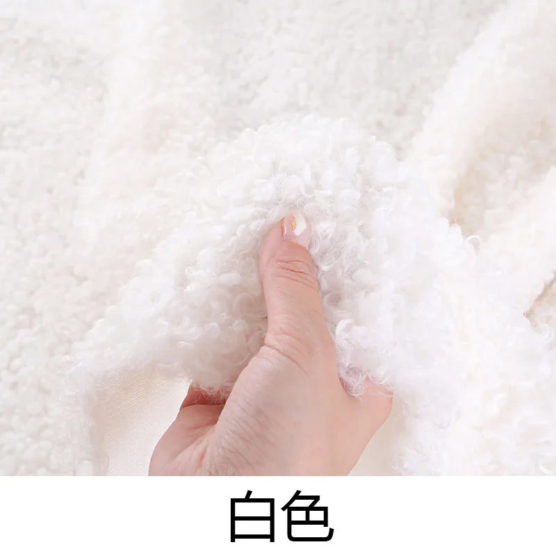 tissu bouclé imitation laine peluche beige bleu rose vert blanc poupée bricolage diy
