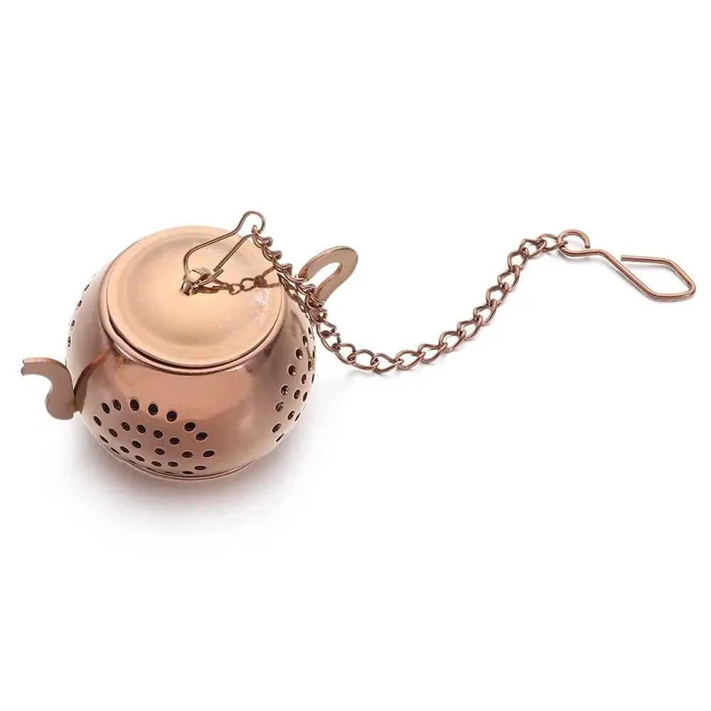infuseur thé maille fine chaîne boucle moderne argenté filtre épices cuisine théière herbes thé