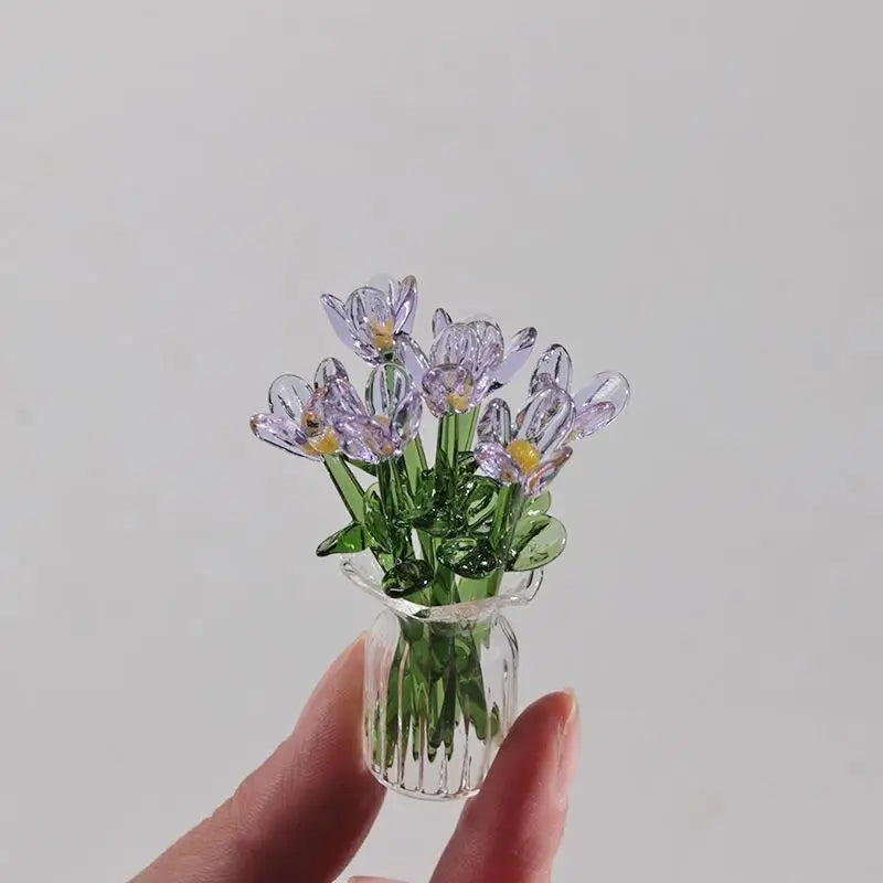 bouquet fleurs artificielles verre transparent jaune blanc rose bleu violet moderne minimaliste