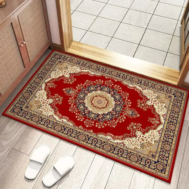 tapis sol vintage motif mandala floral rouge bleu beige classique maison intérieur