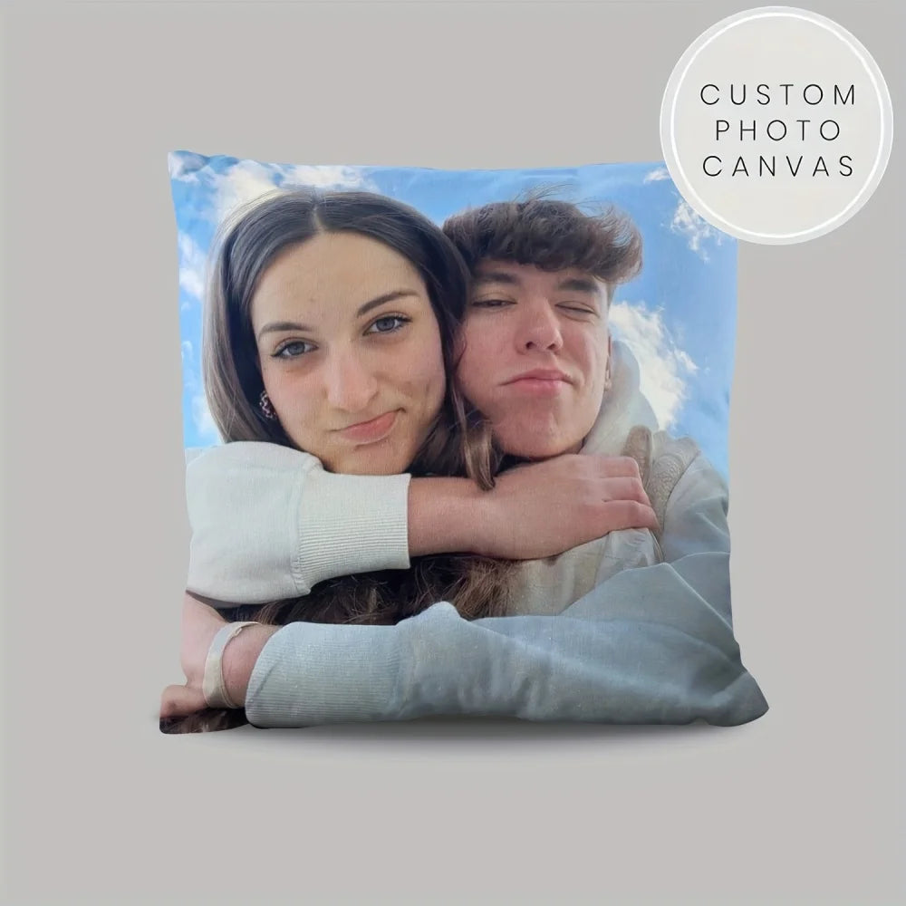 coussin carré moderne photo personnelle bleu clair blanc non amovible lavable adultes