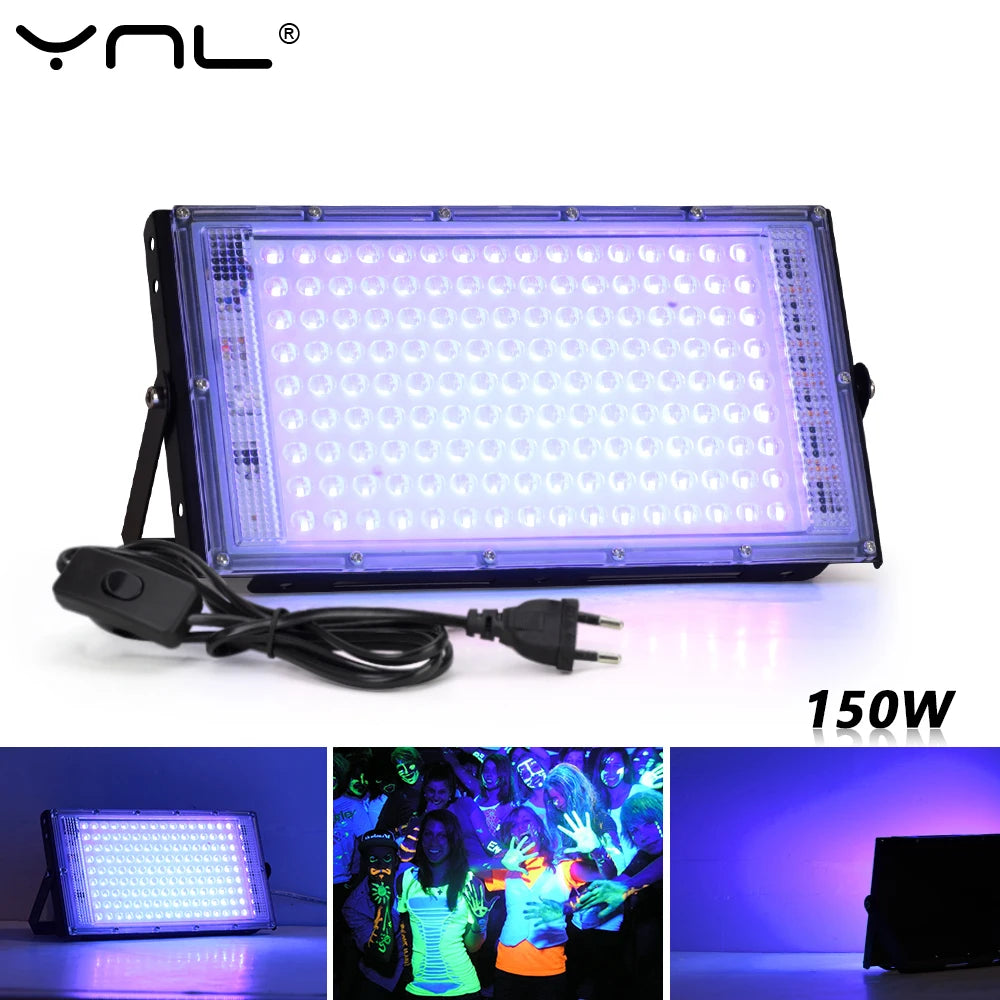 projecteur led uv 50w 100w 150w noir violet moderne clips câble alimentation interrupteur