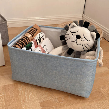 paniers rangement toile lin rose clair beige gris bleu clair moderne rustique anneaux métalliques