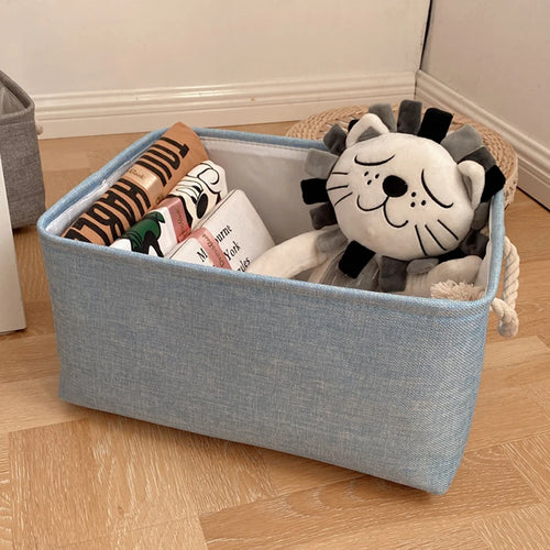 paniers rangement toile lin rose clair beige gris bleu clair moderne rustique anneaux métalliques
