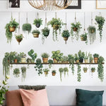 stickers muraux aquarelle plante pot cactus succulente oiseau papillon étagère bois nature bohème chambre