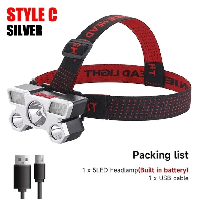 lampe frontale led rechargeable usb noir orange clip camping pêche chasse randonnée haute luminosité