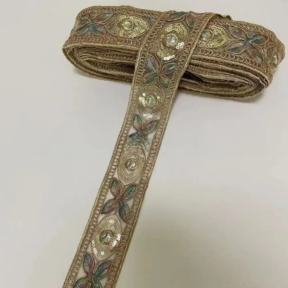 ruban brodé fleurs doré blanc bleu vert rose élégant couture artisanat rideaux franges accessoire