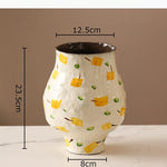 vase moderne peinture abstraite blanc bleu vert jaune artisanal fleur table decoration piece