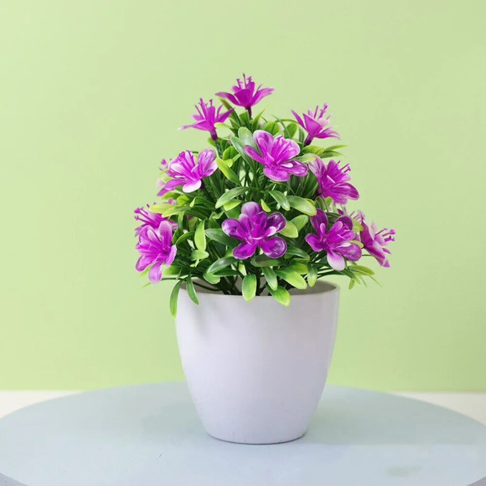 plantes artificielles fleurs rouges blanches jaunes violets pot blanc décoration intérieure moderne minimaliste fête