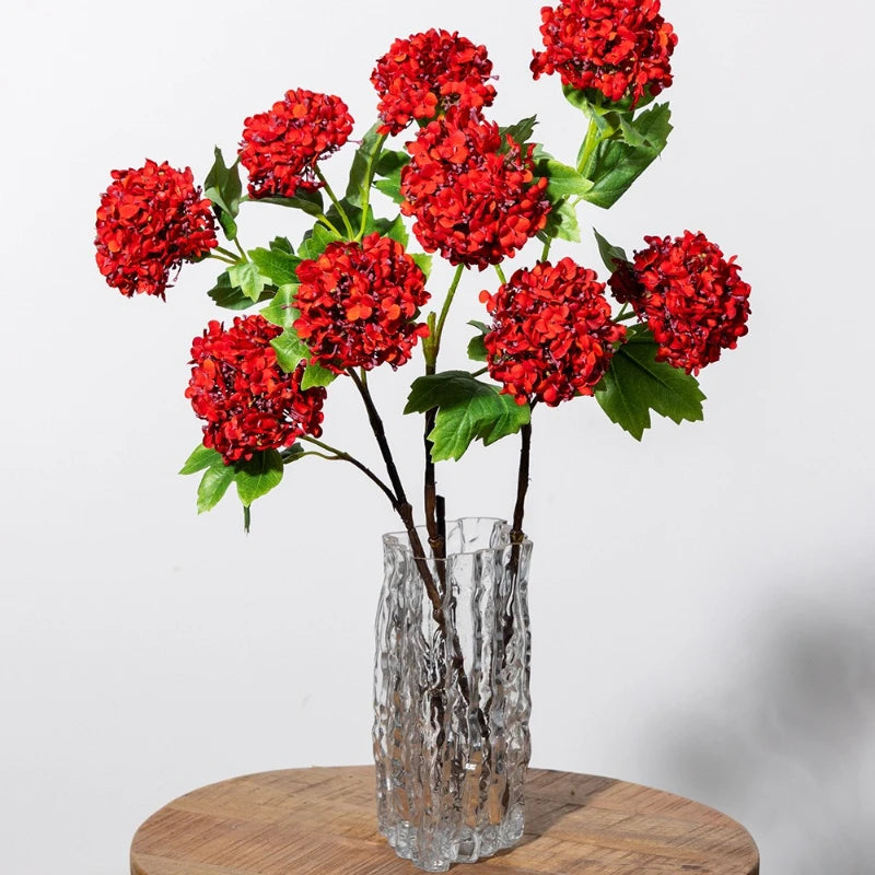 décoration intérieure bouquet artificiels hortensias soie violet rouge bleu vert minimaliste mariage anniversaire