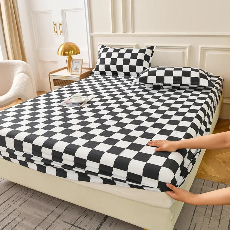 drap housse floral imprimé fleurs colorées moderne elastique oreillers assortis adultes chambre verte blanche