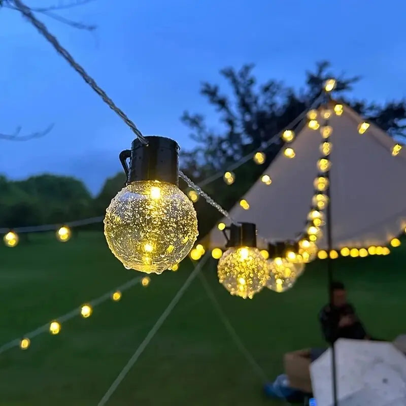 guirlande lumineuse solaire led transparente 20 ampoules globe texture chaleur festiveextérieur jardin patio camping