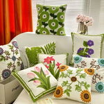 coussins peluche motifs floraux brodés modernes respectueux environnement multicolores maison hospitalité