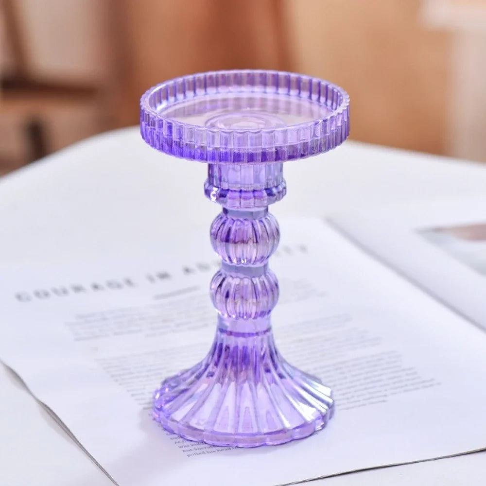 support bougie verre rose vert motif diamant décoration table mariage classique objet déco maison