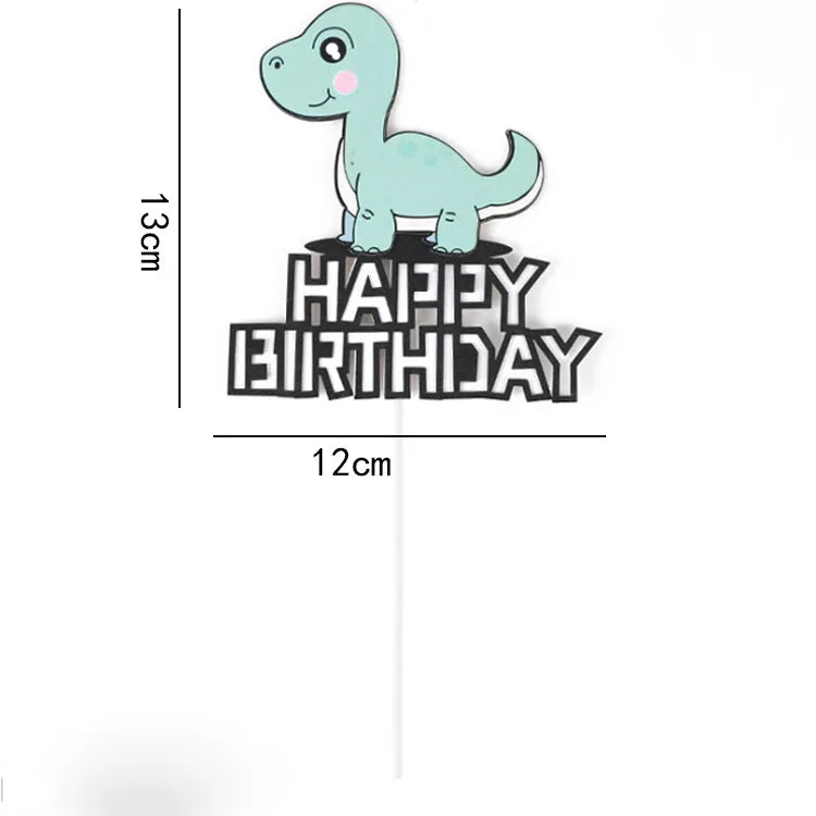 décoration gâteau enfant dinosaure cartoon palmiers ballons happy birthday motifs floraux tringle festif anniversaire