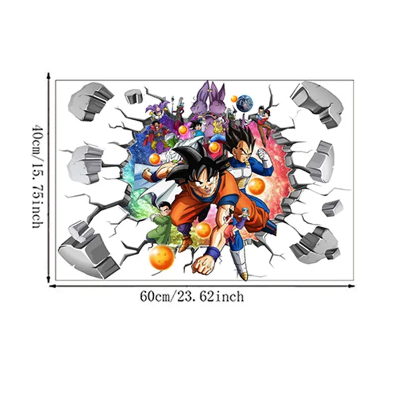 sticker mural dragon ball multicolore personnages 3d adhésif decoration chambre salon