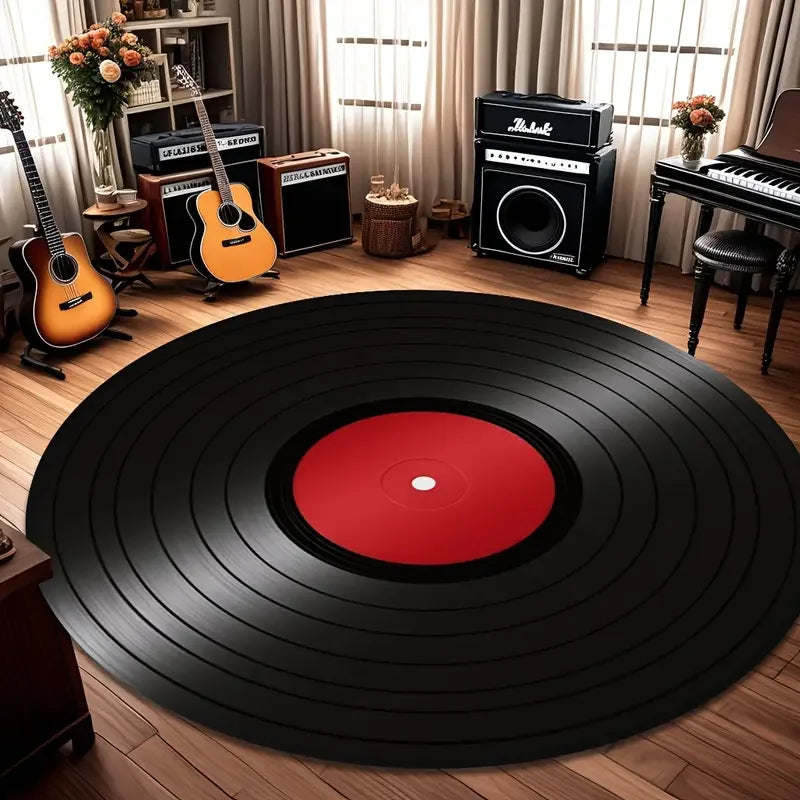 tapis rond moderne mandala vinyle noir rouge orange gris blanc antidérapant salon chambre
