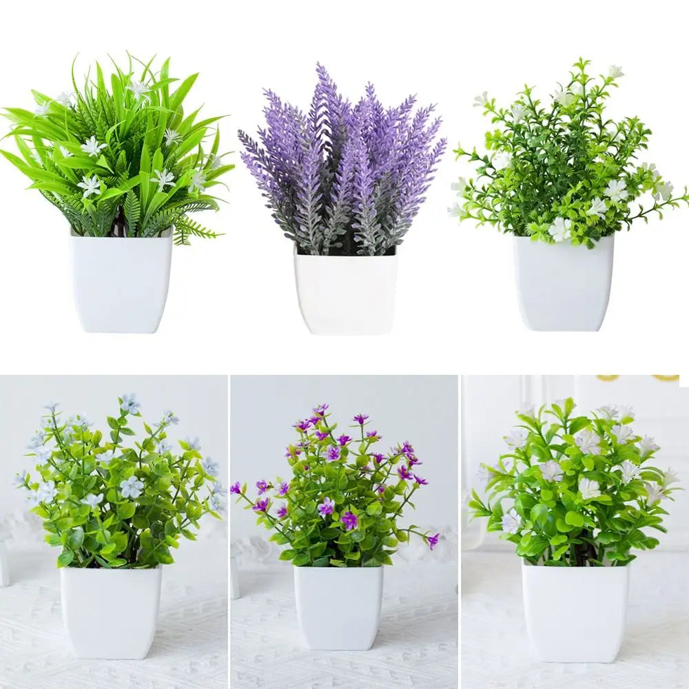 plantes artificielles branche verte feuilles blanches violette moderne extérieur accroché pot carré blancDecorationTable