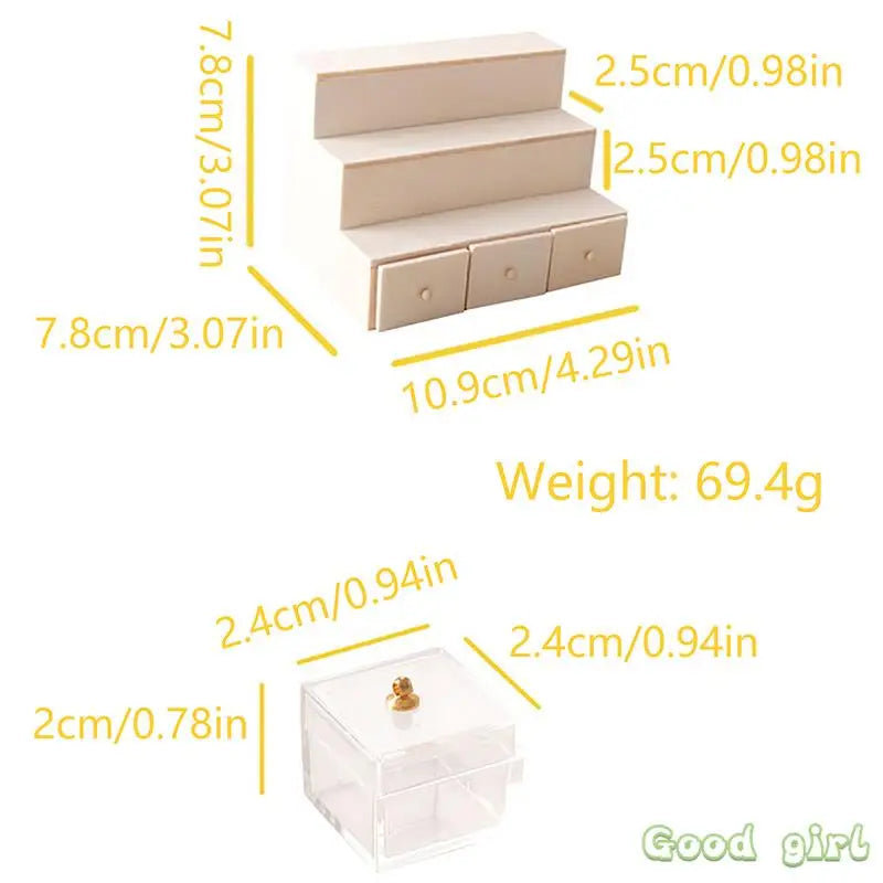 meuble decoratif miniature blanc crème tiroirs transparents objets fantaisie sci fi
