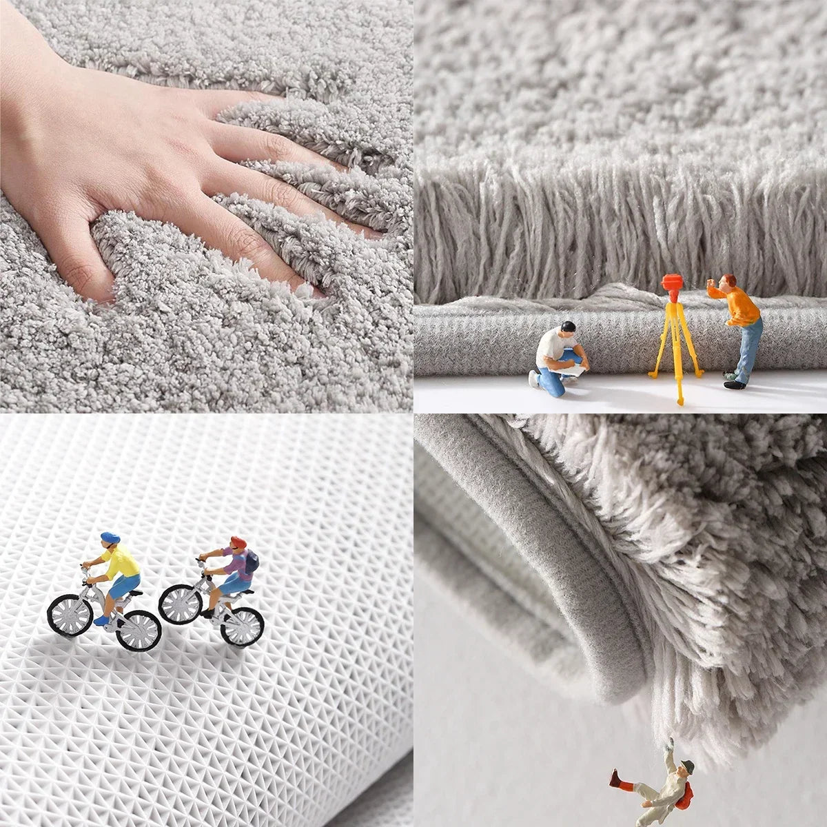tapis bain gris clair poilu duveteux antidérapant polyester moderne salle bain toilette rectangle