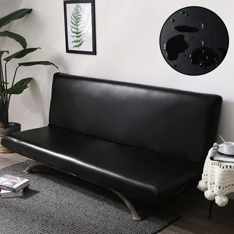 Housse pour canapé clic clac en cuir synthétique noir extensible
