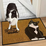tapis entrée moderne imprimé chat texturé beige noir blanc 40x60cm imperméable