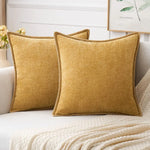 coussin chenille 50x50 cm moutarde motif uni moderne décoration maison øillet fixé