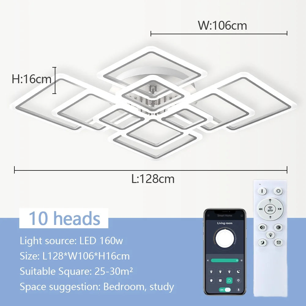 plafonnier led moderne minimaliste blanc carrés superposés éclairage quotidien télécommande application mobile