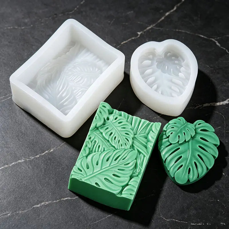 moule silicone feuille monstera savon bougie palmier tropical décoration bain artisanal botanique fini