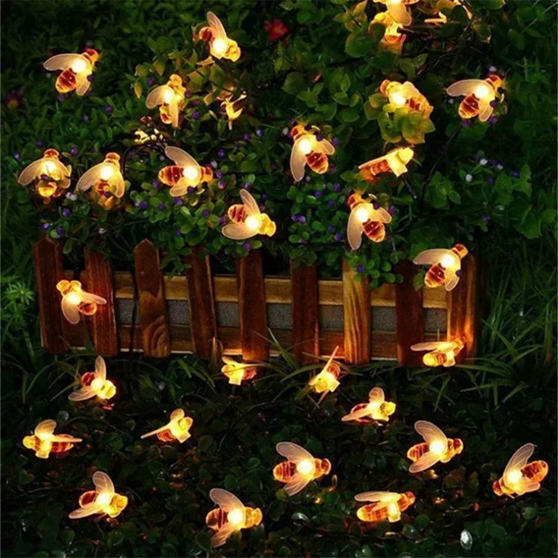 guirlande lumineuse solaire 100 led abeille ailes translucides clips modernes decoration noel mariageextérieur